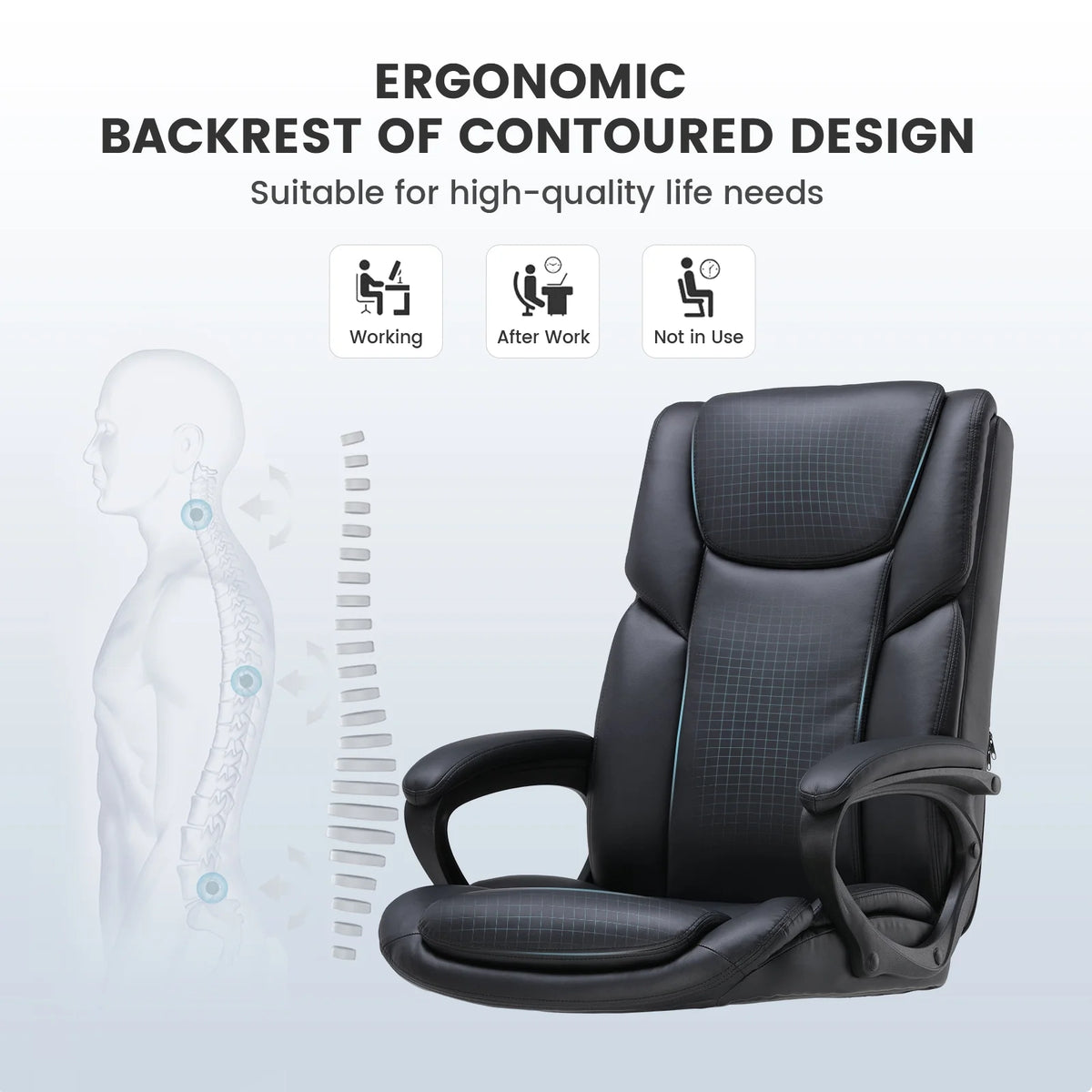 Mainstays Executive Ergonomic High Back Leather Home Office Desk Chair, Black