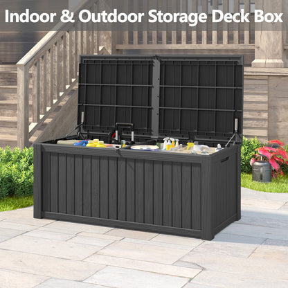 LHBcraft 150 Gallon Deck Box, Outdoor Storage Box, Large Waterproof Resin Indoor Storage Box with Built-in Steel Beams for Patio, Cushions, Pool Supplies