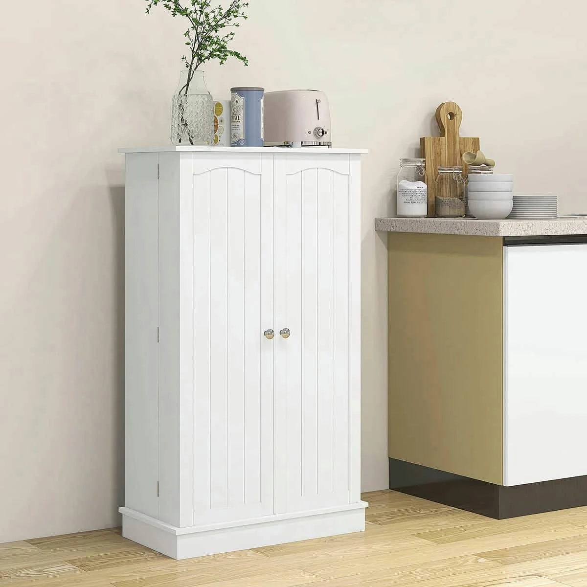 Spaco 17-Tier Kitchen Small Pantry Cabinet with 2 Doors and 6 Adjustable Shelves, Cabinet Pantry, Freestanding 5-Tier Shelving Pantries for Kitchen Storage, Gray
