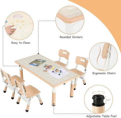 Arlopu Toddler Table and Chair Set Height Adjustable, Kids Activity Table for Reading, Drawing, Eating, Studying, Max 220lbs