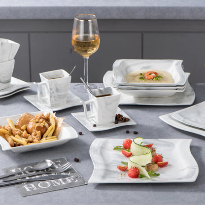 MALACASA Porcelain Tableware Sets, Ivory White, 30-Piece (6 Packs)