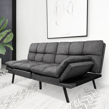 Convertible Memory Foam Futon Sofa Bed with Adjustable Armrests and Backrest,Gray