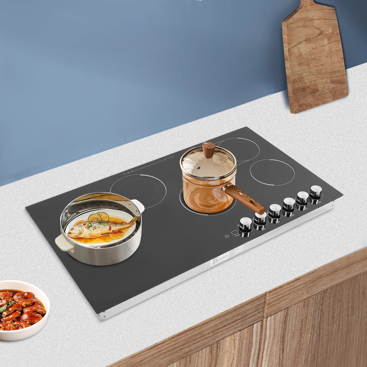 110V Modern Black Electric Cooktop Electric Stovetop 5 Burners Electric Cooktop for Homes, Restaurants