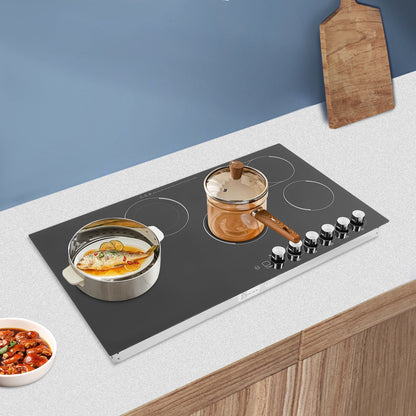 110V Modern Black Electric Cooktop Electric Stovetop 5 Burners Electric Cooktop for Homes, Restaurants