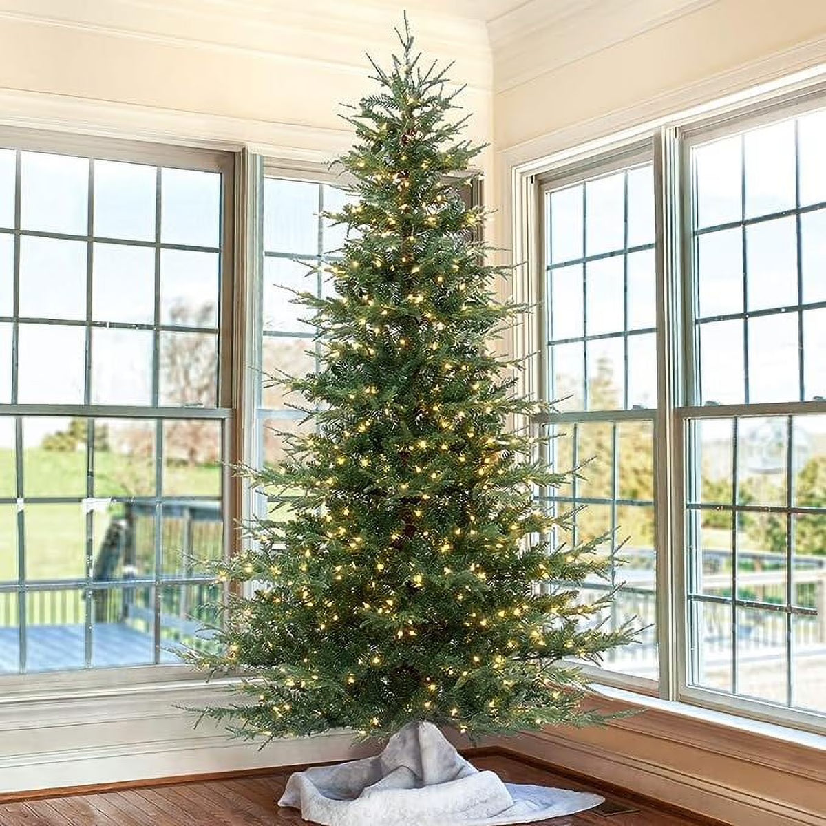 OasisCraft 6.5ft Pre-lit Snow Flocked Artificial Christmas Tree PVC Branches, 400 Clear Lights, Metal Stand | Realistic Full Shape for Home, Office, Holiday Decoration