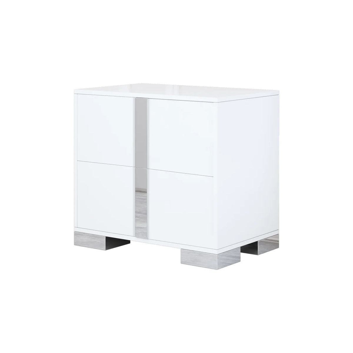 Elegant Nightstand with Metal Handle, Mirrored Bedside Table with 2 Drawers for Bedroom, Living Room, End Sofa Side Table for Living Room, Office, White