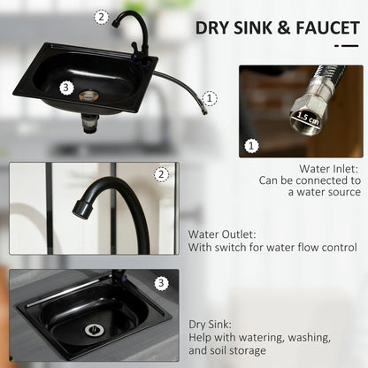 Outsunny Potting Bench Prep Table with Faucet, Sink, and Storage, Gray