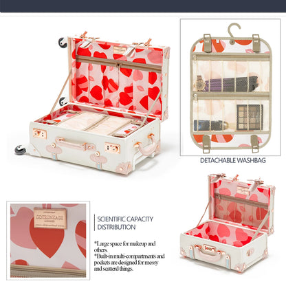 COTRUNKAGE Vintage Trunk Luggage Set TSA Lock Carry On Suitcase for Women (13" & 20", Pink Floral)