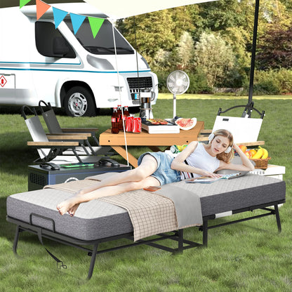 Full Size Folded Bed with Mattress, 75" x 54" Folding Bed, Twin Bed, Rollaway Bed Guest Bed for Adults with Sturdy Frame