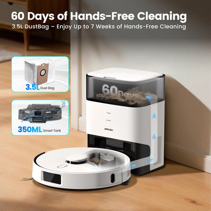 AIRROBO L60+ Self-Empty Robot Vacuum and Mop Cleaner with Ultrasonic Carpet Detection,6000Pa Suction,Laser Obstacle Avoidance,240min Long Runtime