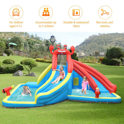 Costway Inflatable Water Slide Crab Dual Slide Bounce House Splash Pool with 950W Blower