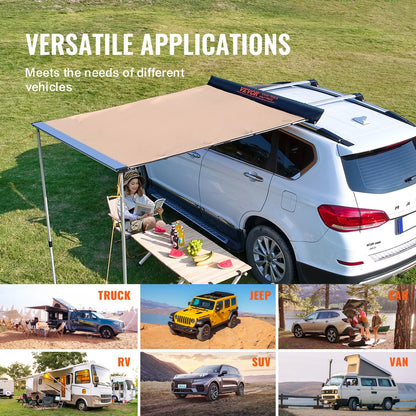 JWRWEF 6.5x8.2ft Car Side Awning, Waterproof SUV Truck Rooftop Tent Sunshade, 280G PU3000mm Fabric Outdoor Shelter, UV & Wind Resistant Camping Canopy with Carry Bag