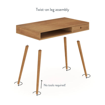 Nathan James Parker Modern Home Office Desk in Walnut Wood with Open Storage Cubby and Small Drawer, Walnut