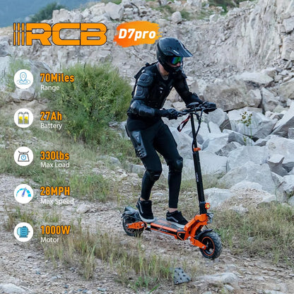Electric Scooter for Adults, Max 70miles Range, 1000W Motor, 48V 27Ah Battery, 10" Anti-Flat Tires, Dual Shocks, APP Control&NFC - RCB D7PRO