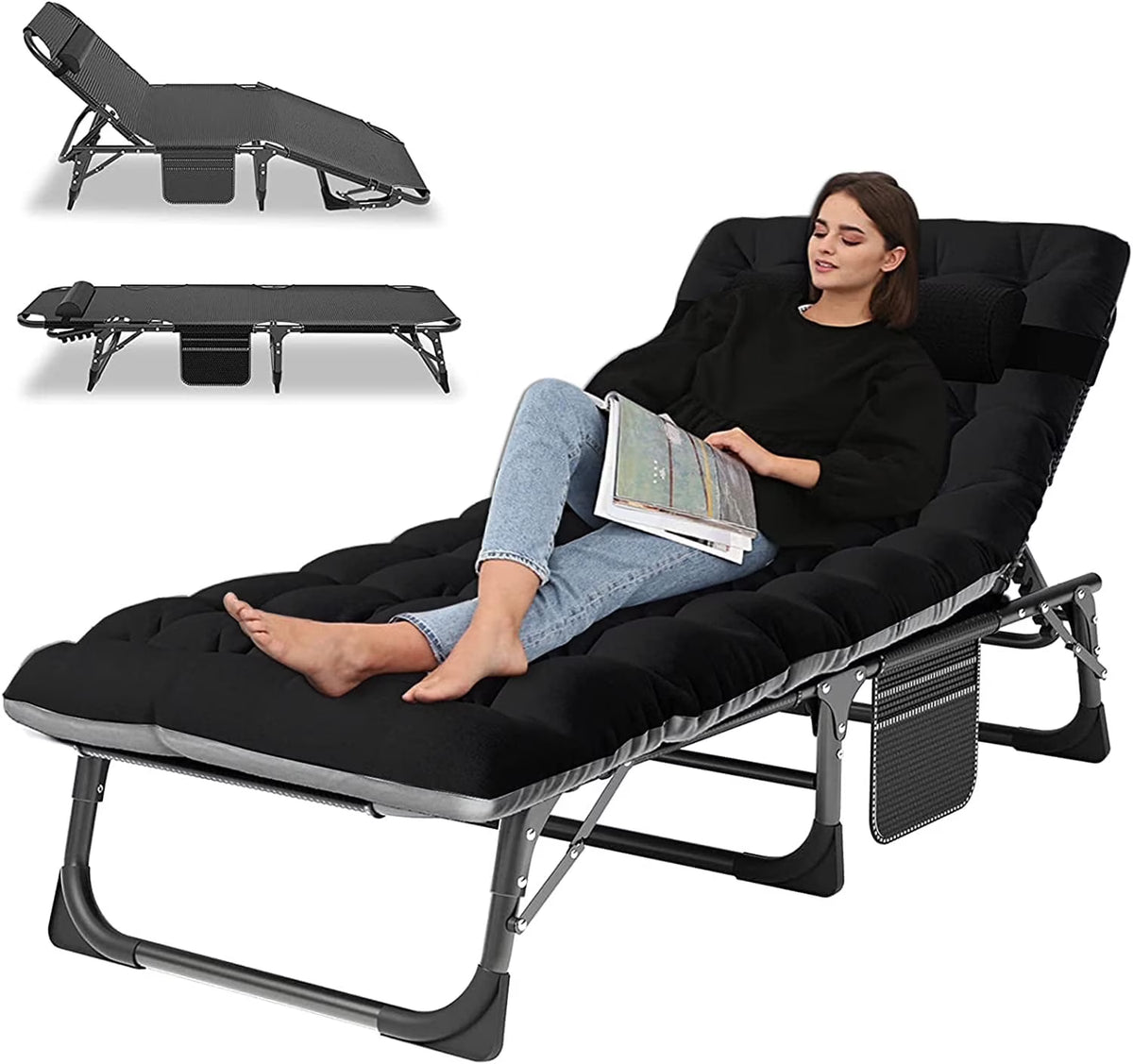 Slsy Folding Lounge Chair, 5-Position Adjustable Outdoor Reclining Chair, Folding Sleeping Bed Cot, Folding Chaise Lounge Chair for Pool Beach Patio Sunbathing