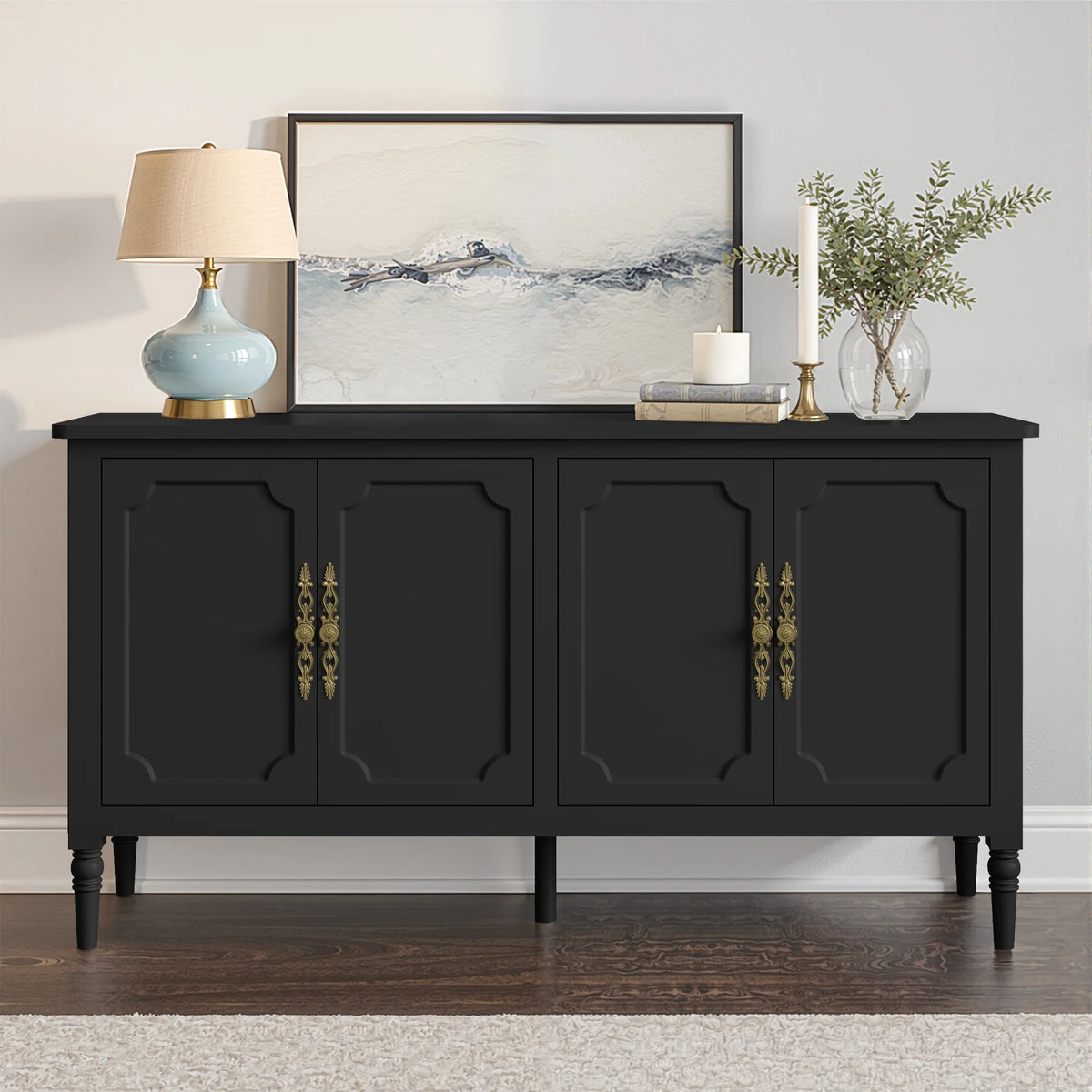 May in Color Console Cabinet, 58'' Wood Sideboard Buffet Cabinet with Storage & 4 Doors, Mid Century Modern Pantry Cabinet for Entryway, Living Room, Bedroom, Dining Room, Green