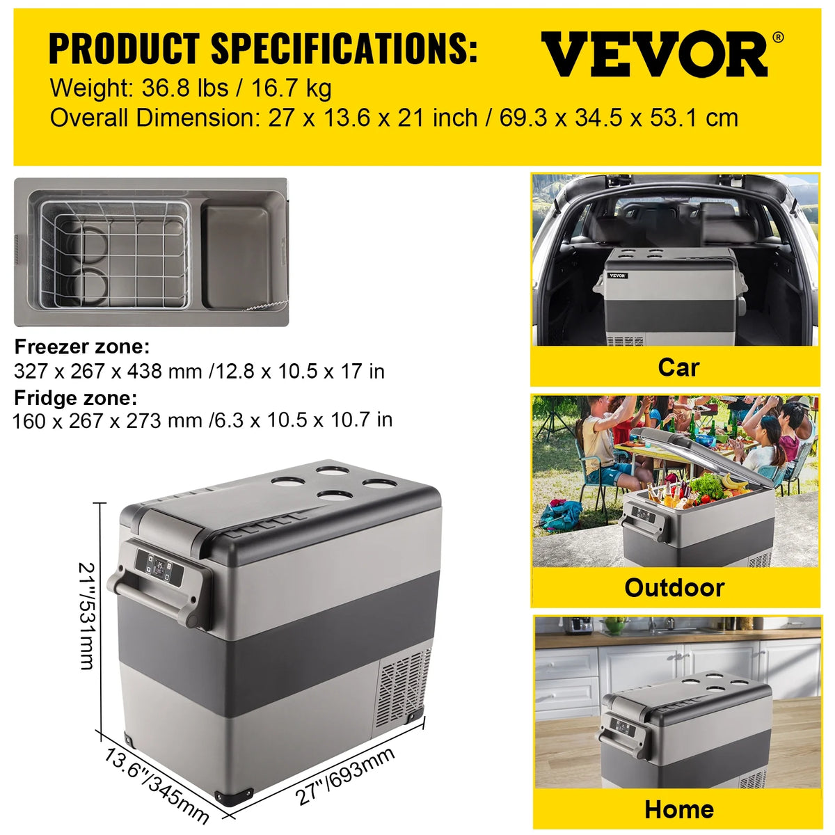 BENTISM 22L Portable Car Refrigerator, 23 Quart RV Fridge, 12/24V DC & 110-240V AC Vehicle Car Truck Boat Mini Electric Cooler for Driving Travel Fishing Outdoor and Home Use