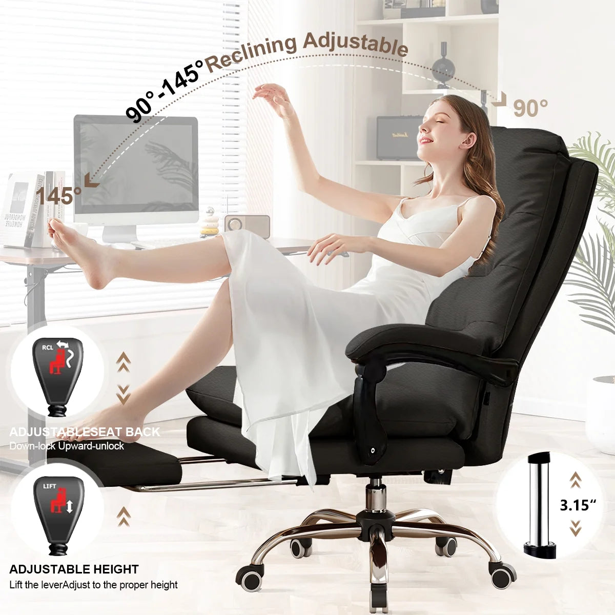 Comfortable Office Chair High Back Executive Desk Chair Leather Computer Gaming Chair Swivel Office Chairs with Footrest