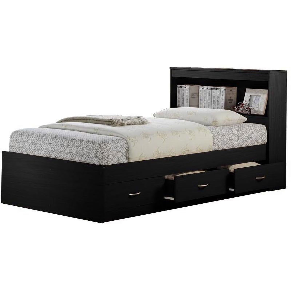 Hodedah Twin-Size Captain Bed with 3-Drawers and Headboard in White