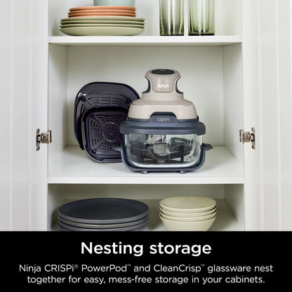 Ninja Crispi 4-in-1 Portable Glass Air Fryer Cooking System, 4-Qt & 6-Cup Containers, Cyberspace