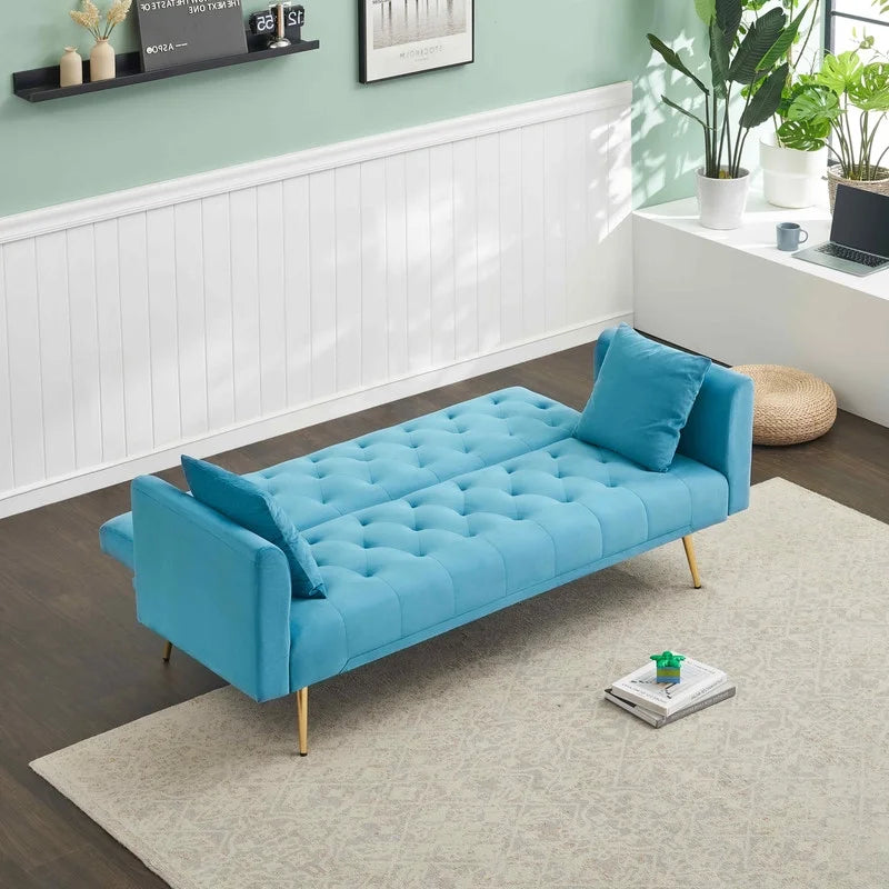 FFH Modern Corduroy Futon Sofa Bed with Adjustable Backrest,Convertible Loveseat Sleeper,Soft Couch with Drop-Down Table and Cup Holder for Living room,Pink