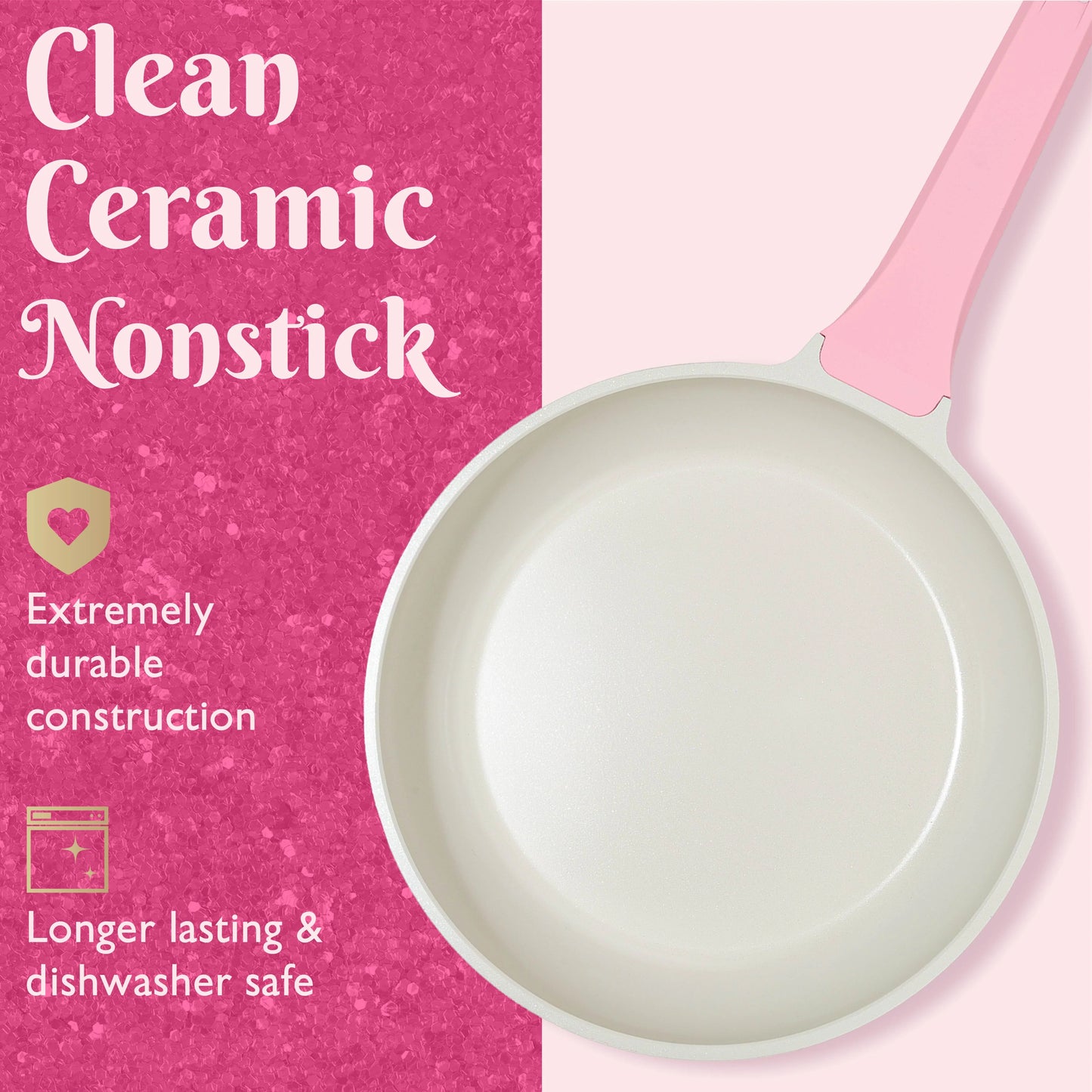 Paris Hilton 10-Piece Ceramic Nonstick Cast Aluminum Cookware Set, Clean Ceramic? Coating, Faceted Pink Design