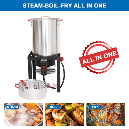 NUUK 30QT Turkey Fryer & 10QT fish fryers outdoor cooking Kit,50,000 BTU Propane Burner��Seafood Boil Pot,Cover & Skimmer Included, Aluminum Deep Fryer Pot with Basket Crab, Gifts for Thanksgiving Day