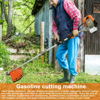 Gas Weed Eater 52cc, Powerful 2-Stroke Engine Weed Wacker with Multi-Function Attachments, 9500rpm Gas Powered Brush Cutter, Orange, for Lawn & Garden
