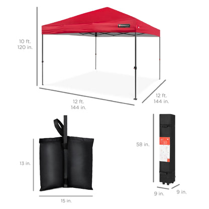 Best Choice Products 12x12ft Easy Setup Pop Up Canopy w/ 1-Button Setup, Wheeled Case, 4 Weight Bags - Navy Blue