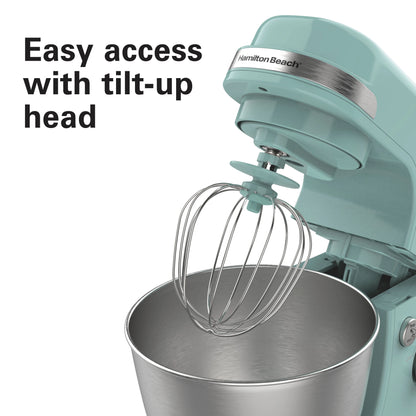 Hamilton Beach 4 Quart Stand Mixer for Kitchen, 7 Speeds, Tilt-Head, Dough Hook, Whisk & Flat Beater, White