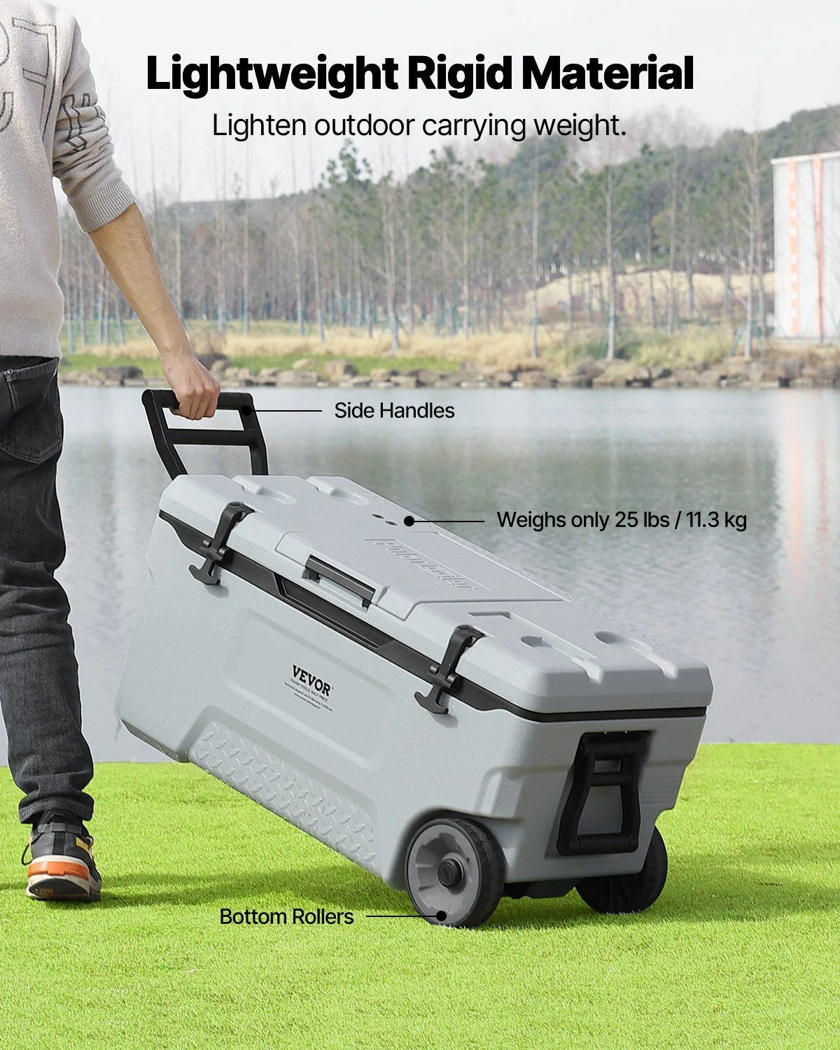 74 QT Wheeled Cooler - 120 Can Capacity Portable Ice Chest with Heavy-Duty Wheels & Cup Holders, Insulated Outdoor Cooler for Camping, Tailgating, Beach & BBQs, Leak-Proof Drain & Extended Cold Reten