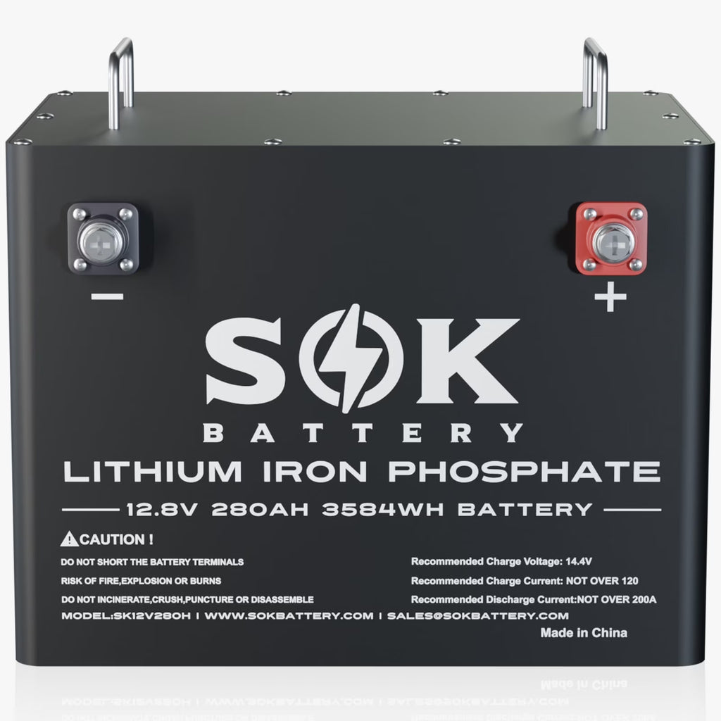 SOK Bluetooth 12V 280AH Lifepo4 Battery 12Volt Lithium Battery. Built-in 200A Smart BMS, Support Low Temperature Charging (-4�H/-20��). for Boat Off-Grid RV Solar Marine Trolling Motor. Aluminum Shell.