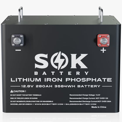 SOK Bluetooth 12V 280AH Lifepo4 Battery 12Volt Lithium Battery. Built-in 200A Smart BMS, Support Low Temperature Charging (-4�H/-20��). for Boat Off-Grid RV Solar Marine Trolling Motor. Aluminum Shell.