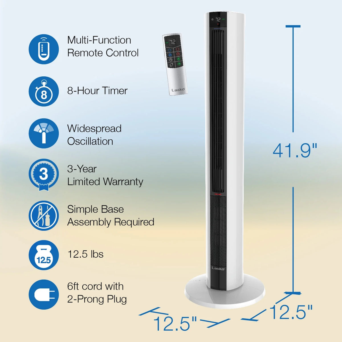 Lasko 42" 1500W All Season Tower Fan & Space Heater with Timer and Remote, White, FH500