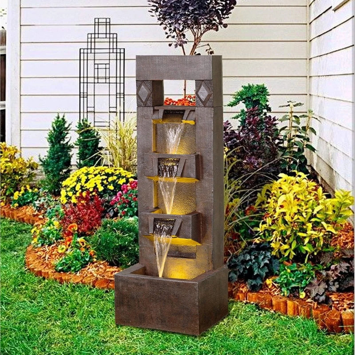 Outdoor Fountains and Indoor Waterfalls 4 Floor-Standing Water Fountain Outdoor with LED Lights for Garden, Living Room, Patio, Home Decor
