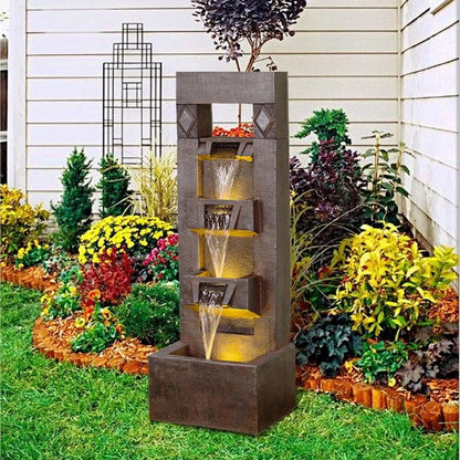Outdoor Fountains and Indoor Waterfalls 4 Floor-Standing Water Fountain Outdoor with LED Lights for Garden, Living Room, Patio, Home Decor
