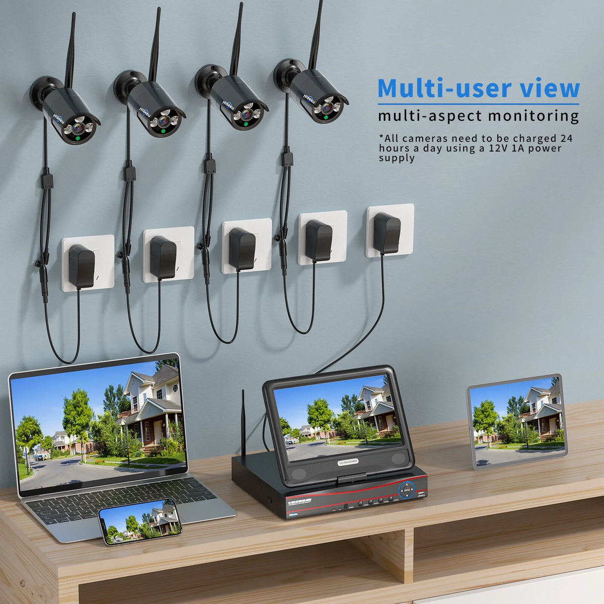 Hiseeu Security Camera System with 10.1'' Monitor 10CH 1TB Hard Drive NVR, Wireless Wifi Cameras for Recording and Remote View, Home Security Camera System