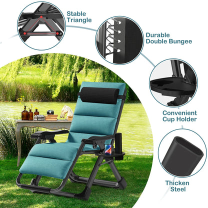 NAIZEA Zero Gravity Chair with Removable Cushion and Cup Holder Black