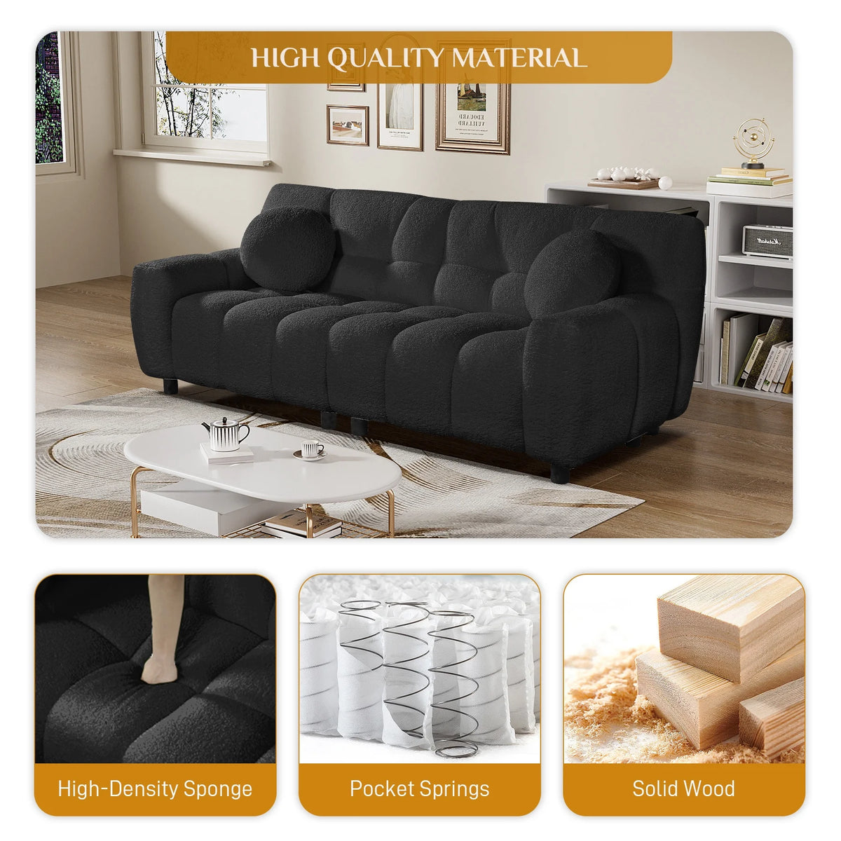 Rophefx 2-Seat Corduroy Deep Seat Cloud Sofa Couch for Living Room, Bedroom