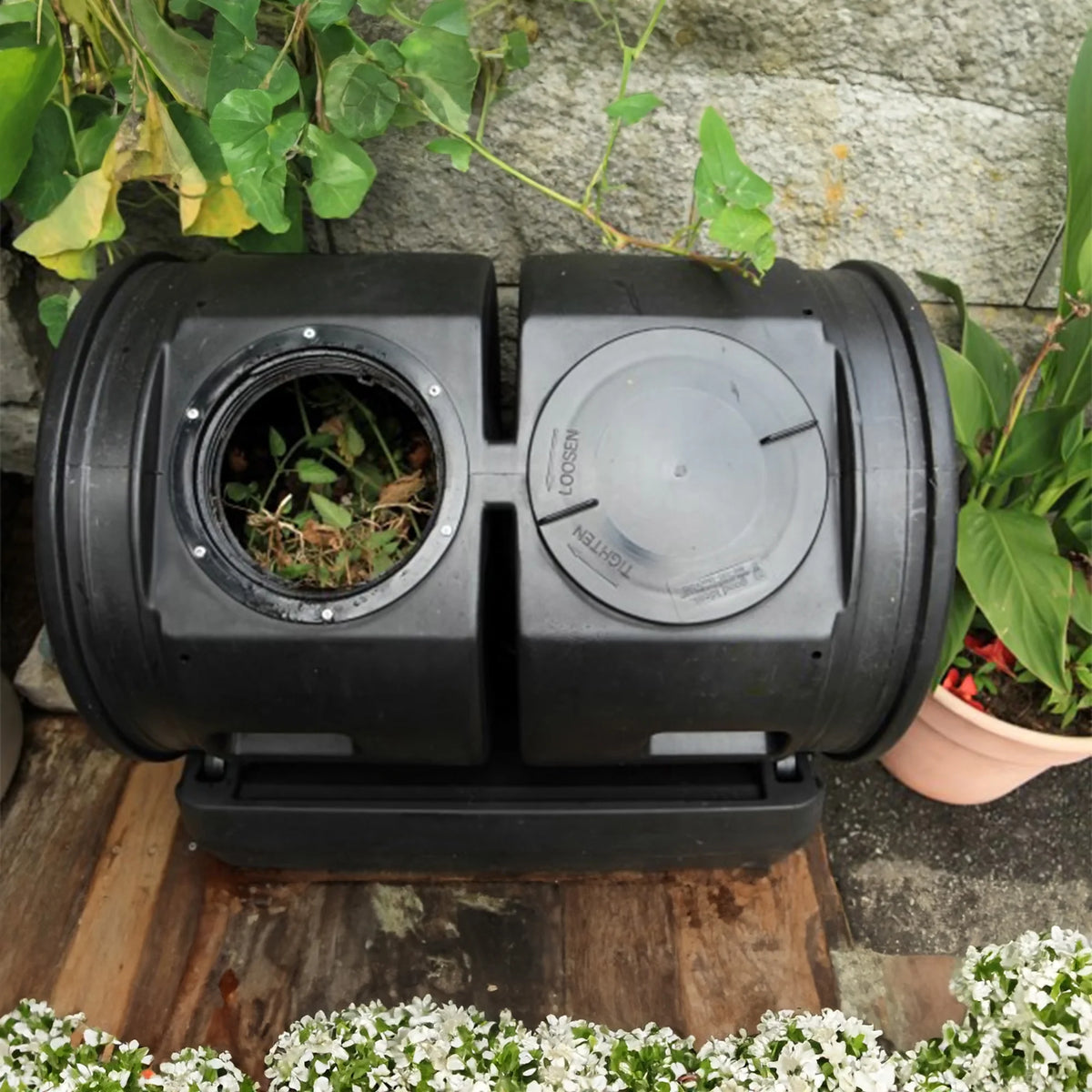 Good Ideas Compost Wizard Outdoor Dual Tumbler Compost Container, Black