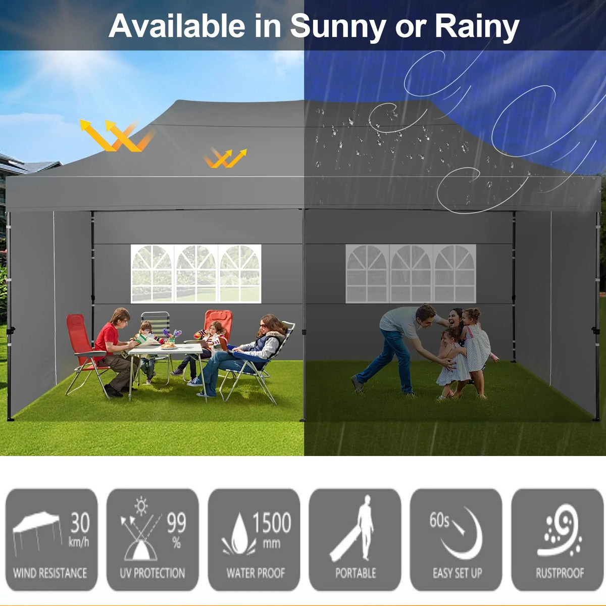 COBIZI 10x20 Heavy Duty Pop up Canopy Tent with 6 sidewalls Easy Up Commercial Outdoor Canopy Wedding Party Tent for Beach All Season Wind & Waterproof Gazebo with Roller Bag,Black(Frame Thickened)