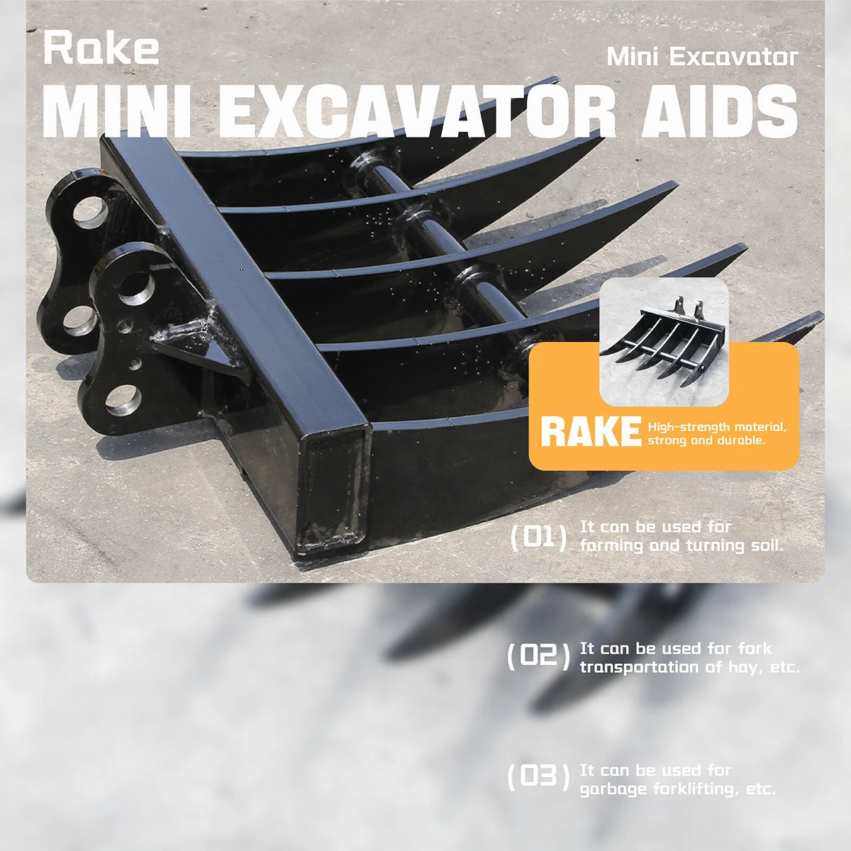 MachPro Mini Excavator Rake, 31'' Mini Excavator Attachments, 9 Tooth Wide Backhoe Digger Accessories Rake Use for Land Clearing, Debris Removing