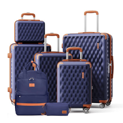 Melalenia - 7 Luggage Sets ABS Hardside Spinner Luggage -With Spinner Wheels and TSA Lock-White