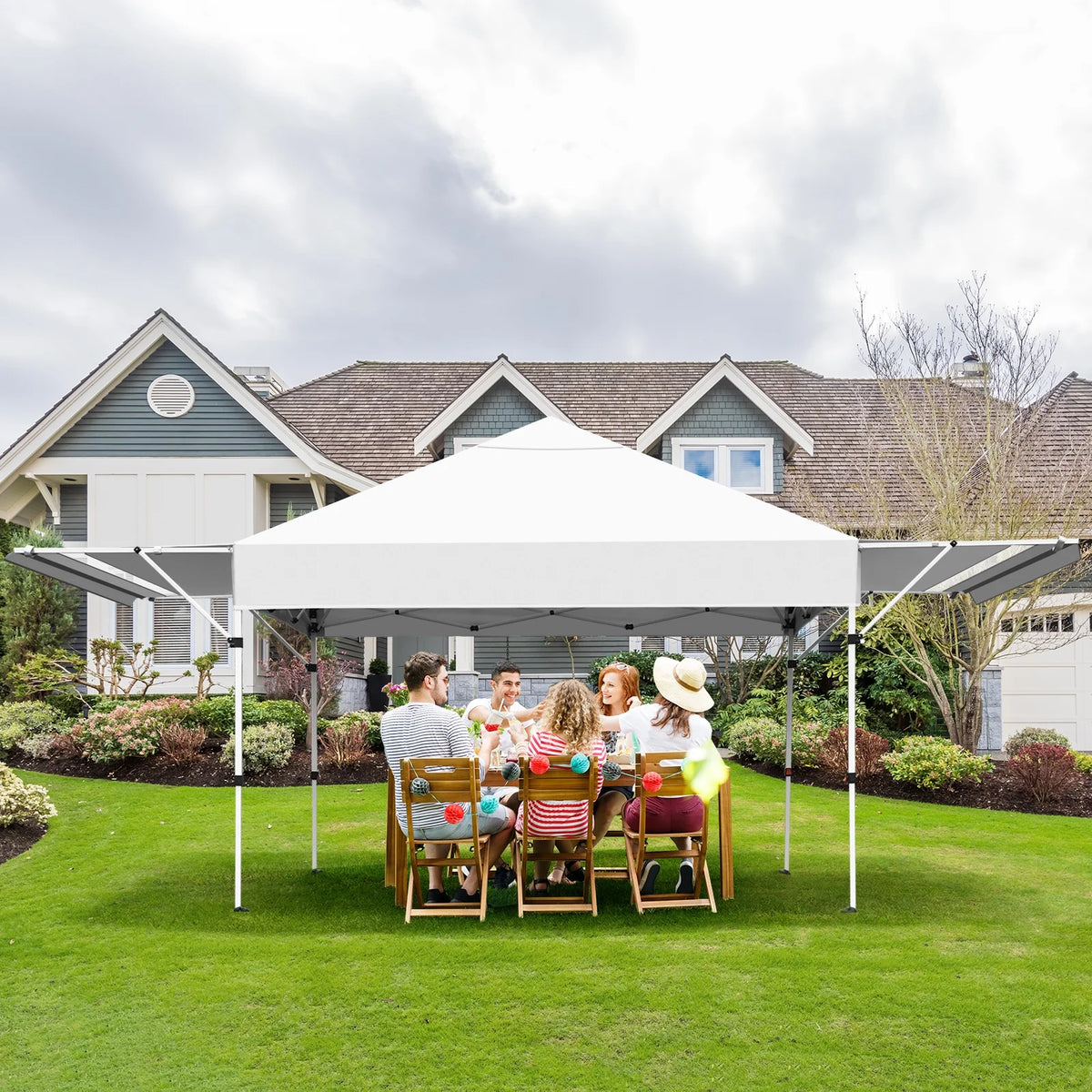 Patiojoy 10x17ft Pop up Canopy  3 Height Adjustment Folding Tent with Roller Bag White