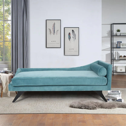 Chaise Lounge Sofa Chair, Right Square Arm Reclining Chaise, Indoor Upholstered Sleeper Sofa with Pillow and Wood Legs, Modern Accent Chaise Chair for Living Room Bedroom Office, Green