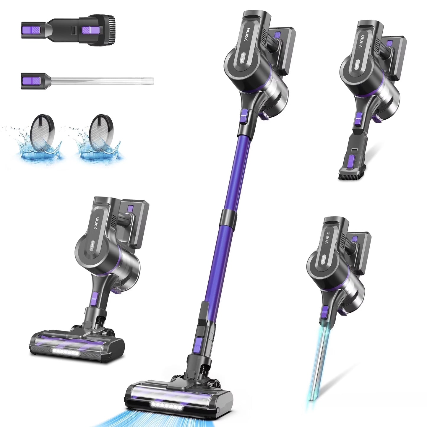 YOMATECH Cordless Vacuum Cleaner, 30Kpa/365W Powerful Stick Vacuum, 6 in 1 Lightweight Vacuum Cleaners for Home Hardfloor Carpet Pet Hair