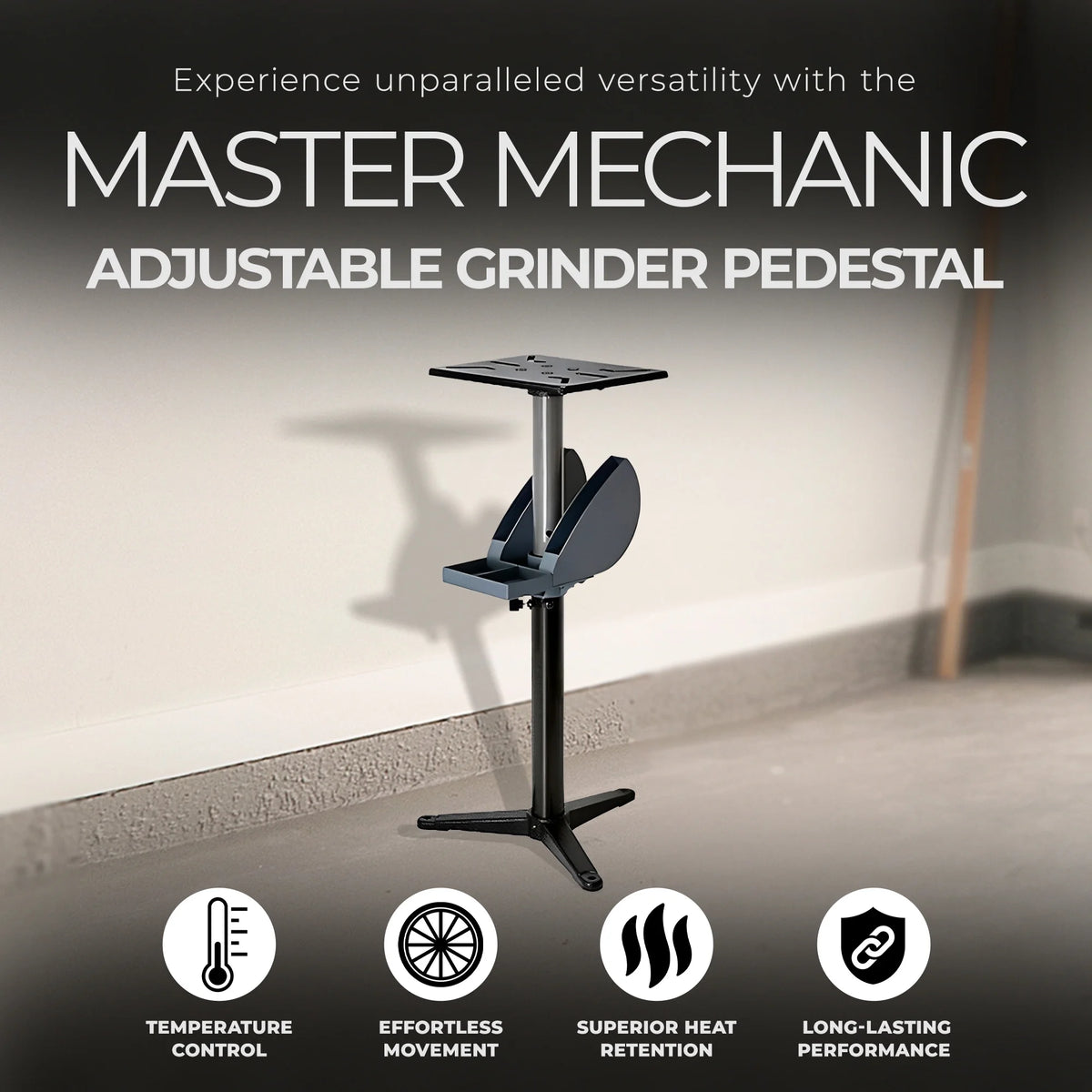 Master Mechanic Adjustable Cast Iron Base Grinder Pedestal with Tool Holder