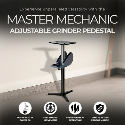 Master Mechanic Adjustable Cast Iron Base Grinder Pedestal with Tool Holder
