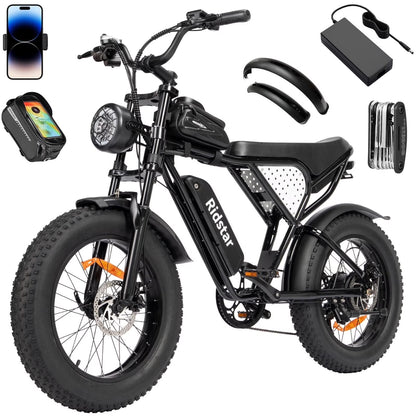 Ridstar Electric Bike for Adults,Peak 1500W 30MPH,48V 15.6Ah Electric Bicycle,Full Suspension Mountain Bike UL2849
