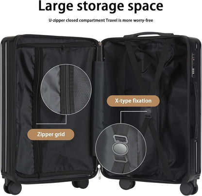 20 Inch Carry On Luggage With Cup Holder & USB Port, Airline Approved TSA-locked Luggage, Lightweight PC Material Travel Suitcase With 360�� Spinner Wheel